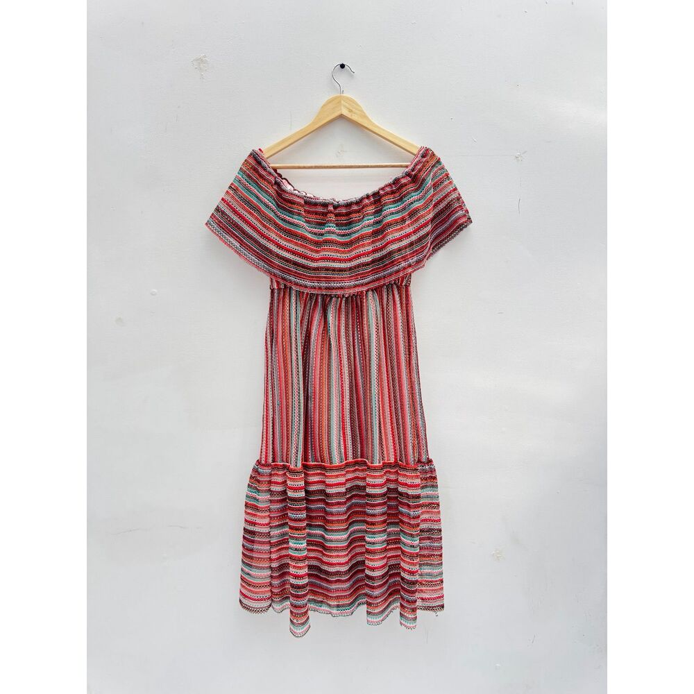 NWOT Sam Edelman Striped Off-Shoulder Midi Dress Multicolor Boho Knit Size 8
